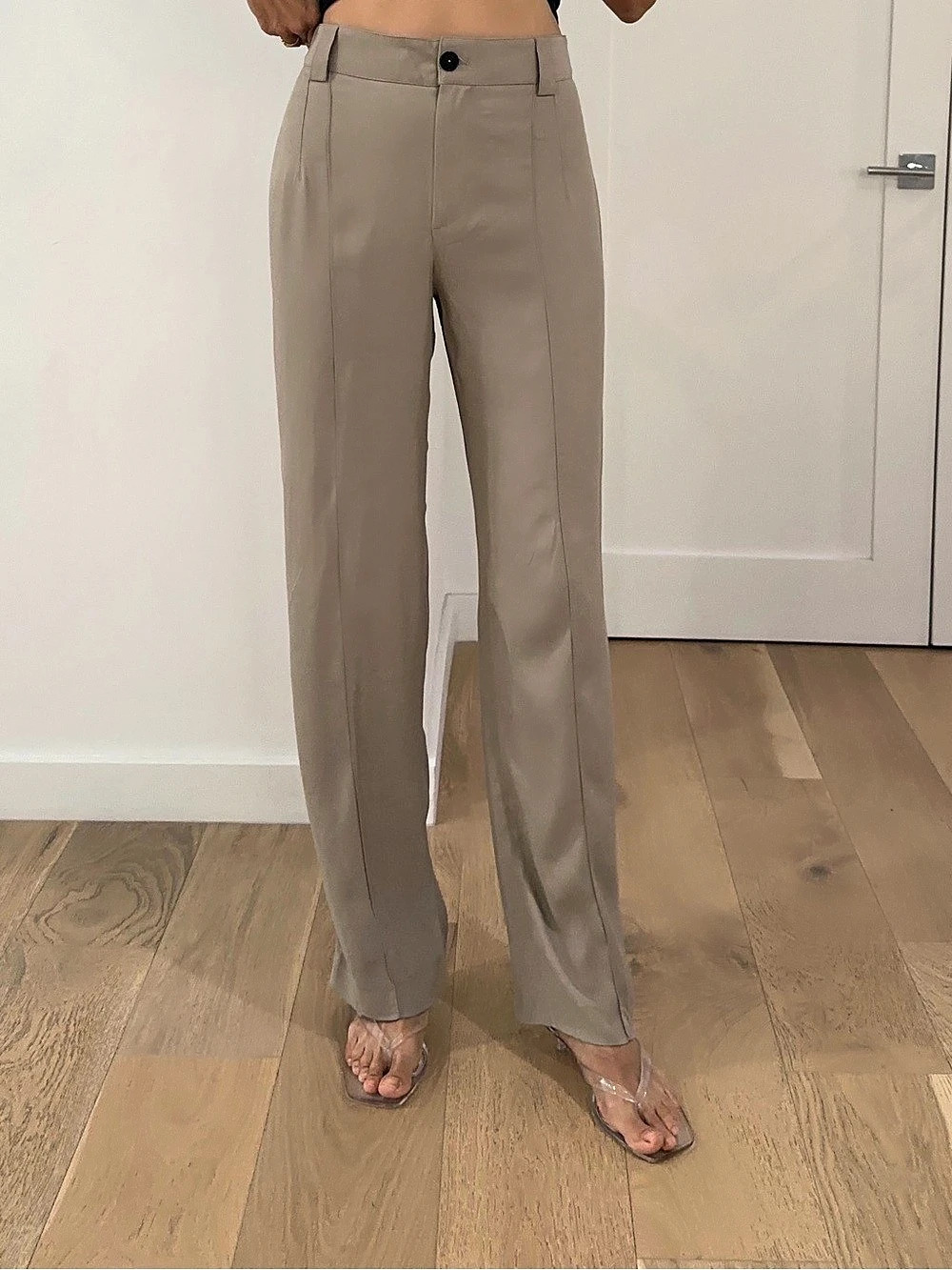 NWT Zara Taupe High Waist Straight Leg, Light Weight Trousers